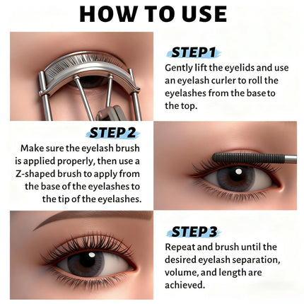 Thick and Fine Steel Tube Mascara Base Cream, Waterproof and Curling, Natural and Non-diffusing, Long-lasting Styling Mascara