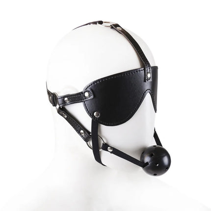 PU Leather Harness Face Mask Cool Black Headgear BDSM Bondage Restraint Muzzles Ball Mouth Gag Sex Toys for Couples Adult Games