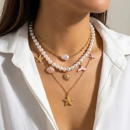 Beach Style Colorful Ceramic Fish Starfish Choker Necklace For Women Ocean Series Scallops Beaded Necklaces Vacation Jewelry