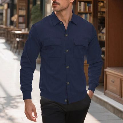 New 2025 Men's Casual Fashionable Long Sleeve Corduroy Shirt Cardigan Summer Season Neutral Minimalist Style Origin China