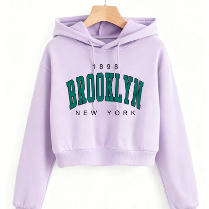 1898 BROOKLYN NEW YORK Sweatshirt Autumn Winter Cropped Sweatshirt Crop Top Hoodie Y2k Sweatshirts Gothic Casual Style Clothes