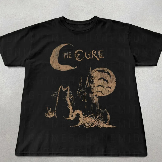The Cure Cat T-shirt 90s Alt Indie Rock Clothes Band T Shirt Hip Hop Tee Men Women Cotton Oversize Clothing Y2k Tops