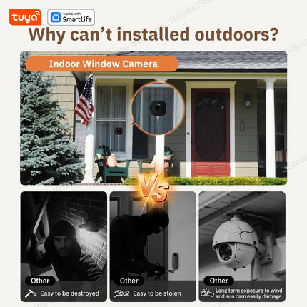 3MP 2K Tuya Window Camera,2.4GHz & 5GHz WiFi Indoor Cameras for Home Security W/Color Night Vision,Person Motion Detection,Easy