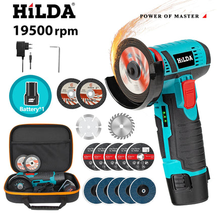 HILDA 12V Miniature Rechargeable Mini Angle Grinder with Battery Cutting Blade Polishing Grinder for Cutting Diamond Cordless