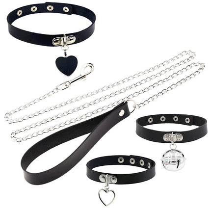 Sexy Leather Heart Necklace Collar Set with Leash for Women BDSM Cosplay Bondage Accessories Couple Role Play Game Props
