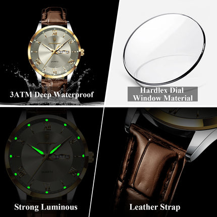 POEDAGAR Original Luxury Men's Wristwatch Leather Date Week Quartz Fashion Men Watch Waterproof Luminous Classic Watches For Men