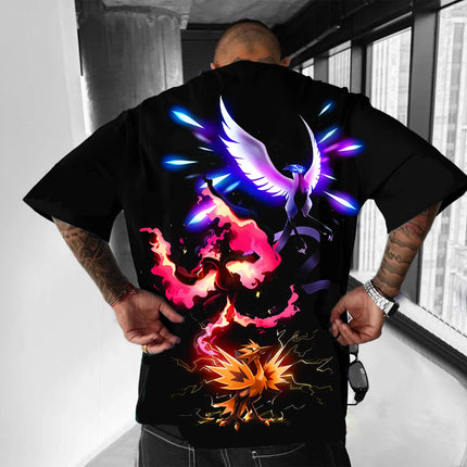 Summer Anime Pokémon Cosplay T-Shirt Cotton Short Sleeve Tops Casual Loose Retro T-Shirt Men Women Family Matching Outfits Tops