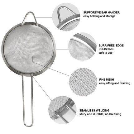tastyWay 3pcs/set Stainless Steel Fine Mesh Strainers Multipurpose Flour Sifter For Baking With Handle Flour Sieve Sifter Baking