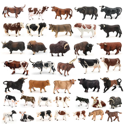 Simulation Texas Longhorn Bulls Musk OX Yak Cow Farm Animals Buffalo Calf Bull Model Figures  Home Decor Educational Toys