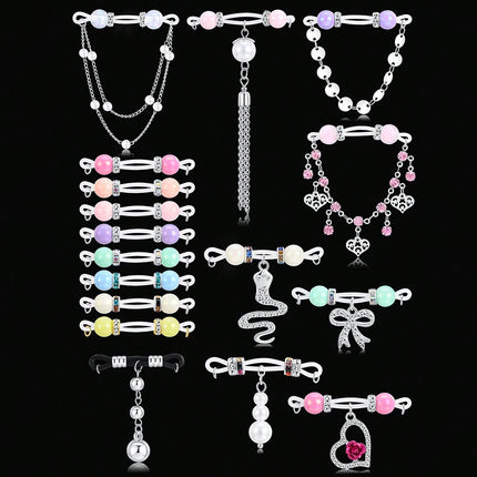 2Pairs Fake Nipple Rings - Adjustable Fit Daily Wear Nipple Nooses - 8mm Candy Beads, Fake Nipple Jewelry Faux Nipple Piercing