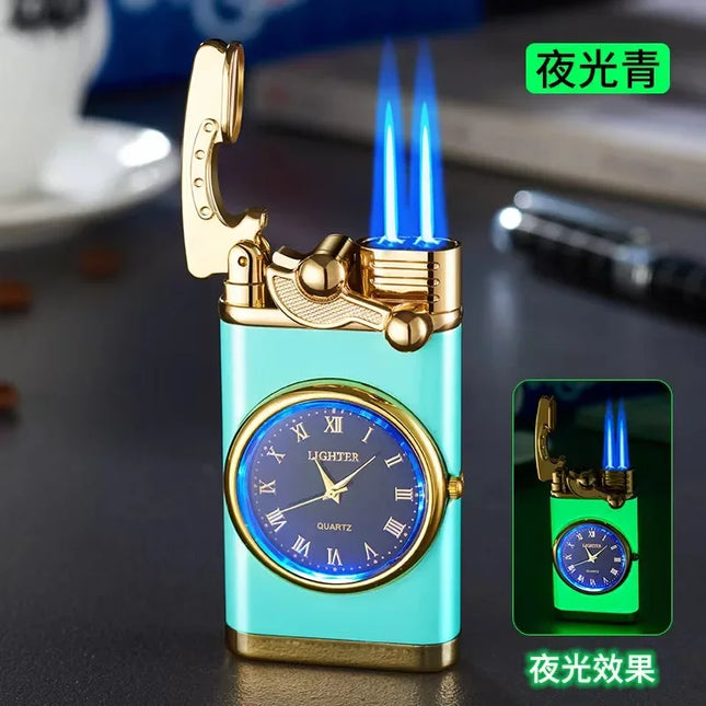 Creative Real Watch Metal Rocker Arm Butane Gas Torch Lighter Windproof Double Jet Flame Cigar Lighters Smoking Gadgets For Men