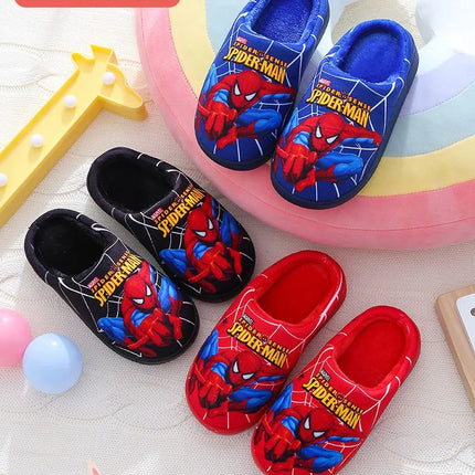 Cartoon Printed Spider-man Cotton Slippers For Children's Shoes Fashion New Style Warmth Autumn Winter Indoor Kids Boys Slippe