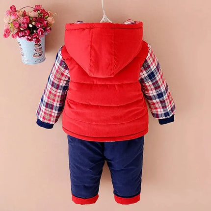 Winter Autumn Kids Thicken Velvet Hoodie Jacket And Pants Set Baby Boys 2-Piece Cotton Suit Children's Clothing