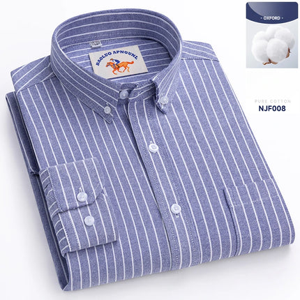 Plus Size 5XL 100% Cotton Oxford Long Sleeve Shirts for Men Slim Fit Formal Plain Shirt Striped Tops Office White Business Cloth