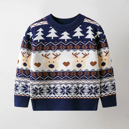Christmas Sweaters Children Autumn Winter Warm Pullover Baby Cartoon Knitted Sweaters Kids Clothes 2-6 Year Boy Girl Xmas Jumper