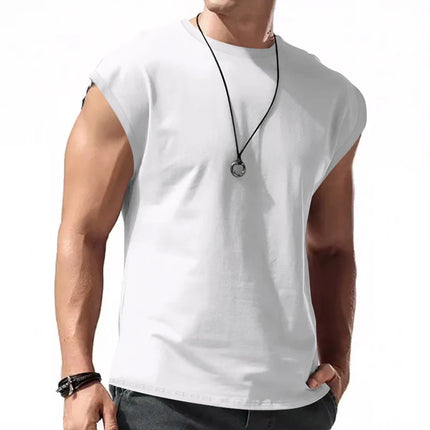 Independent station 24 cross-border men's summer new sleeveless t-shirt youth casual loose solid color thin shoulder t-shirt spo