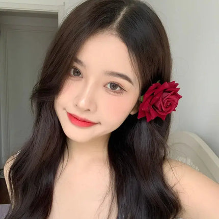 U Shaped Red Hairpins Hair Clips Wedding Hair Accessories For Women Rose Flower Headpieces Forks Bride Headdress Hair Jewelry