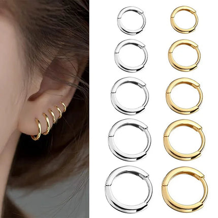 LATS 2024 New Simple Stainless Steel Small Hoop Earrings for Women Men 8mm To 20mm Round Cartilage Ear Piercing Fashion Jewelry