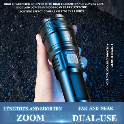 High Power LED Flashlight Long Range Tactical Torch Telescopic Zoom USB Rechargeable Portable Lamp For Outdoor Emergency Fishing