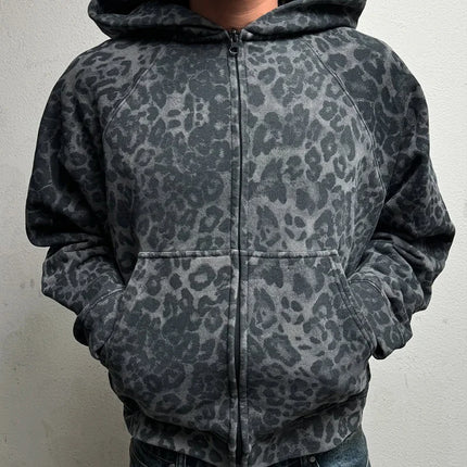 Y2K Streetwear Zip-Up Hoodie Grunge Goth Aesthetics Graphic Print Retro Punk Clothes Oversized Hip Hop Zipper Hoodie Sweatshirt