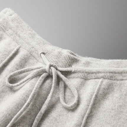 100% Wool Men's Knitted Long Pants Autumn Winter Thickened Slim Fitting Solid Color Warm Flat Corner Pants Leisure