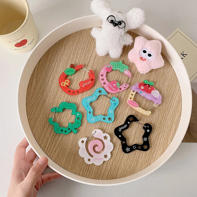 Ins Style Cute Acrylic Cartoon Keychain Holder Korea Kawaii Fruit Cupcake Star Shaped Decor for Bag Pendant Hook Key Hanging