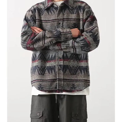 Trendy Men's Woolen Jacket Spring Autumn Casual Style Shirt Patchwork Design Sensibility Chinese National Fashion Overwear