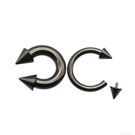 1Pc Large Gauge Black Stainelss Steel Horseshoe Ring with Spike Circular Barbell Piercing Nose Rings Cone Piercing Septum Rings