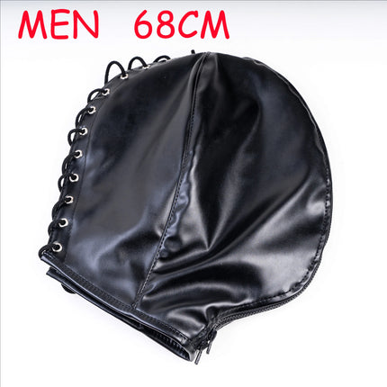 Adjustable Size Fetish Double Leather Mask with Zipper for Adult Mysterious Role Play Halloween Carnival Party Mask Hood Costume