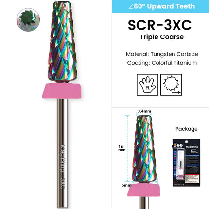 MagiBling Super Cut 5 In 1 Tapered Barrel Carbide Nail Drill Bits Right handed Cuticle Hard Gel Removal Professional bits 3/32"