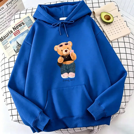 Funny Cool Bear Cartoon Print Hoodie Fleece Hoodies Sweatshirts Men Women Tops Pullovers Hoodie Sweatshirt