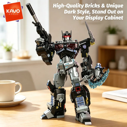 KAVOWORLD 2045PCS Future Technology Dark Commander Mecha Building Bricks Kit Articulated Limbs Robot Figure with LED Lights Collectible Display Model DIY Assembly Tech Interactive Toy Birthday Gift for Robot Enthusiasts