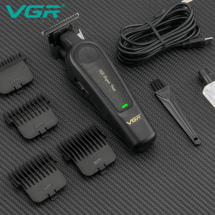 VGR V-197&995 high-end hair clipper two-piece set, metal leather body, electric push shear, LED digital display, oil head carvin