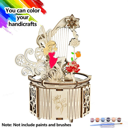 3D Puzzle Wooden Fairy Music Box DIY Assembly Model Building Kit Crafts STEAM Educational Toys Gift for Adults Teens