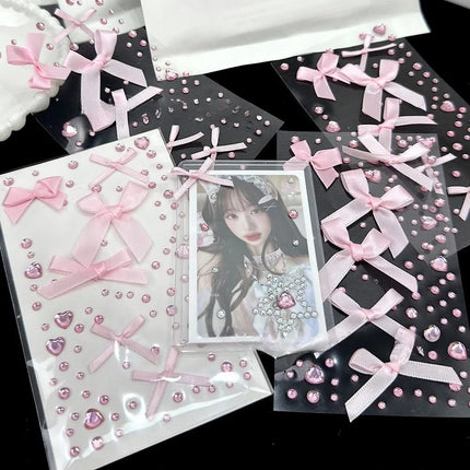 Cute 3D Love Lace Bow Crystal Stickers DIY Sparkly Kpop Photo Deco Stickers Pink Gifts Rhinestone Stickers For Photo Card Holder