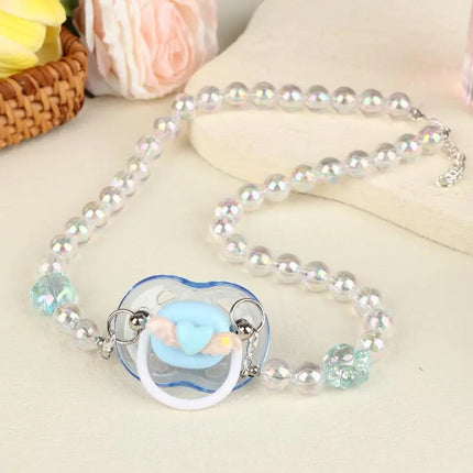 【Beautiful】Sweet Beads Chain Pacifier Gag Collar Couple Toy Soft Silicone High-end Adult Pacifier Creating An Exclusive Luxury