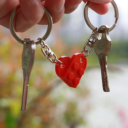 New Brick Keychain for Couples Friendship 2pcs Matching Heart Colorful Keyring Set for Girlfriend Boyfriend Valentine's Day Gift