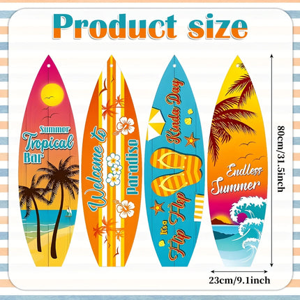 4Pcs Surfboard Party Banner Summer Wall Decor Surfboard Wall Hanging Banner Sign Beach Decoration Summer Theme Decor Hawaiian