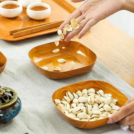 10PCS Japanese-style Plastic Dish Multifunctional Simple Imitation Wood Grain Bone Spitting Dish Household Food Grade Fruit Bowl