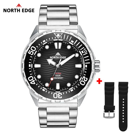 NORTH EDGE TRITON-TI Titanium Stainless Solar-Powered Diving Watch Luxury Quartz Watches For Men 300M Waterproof 180+ Day Power