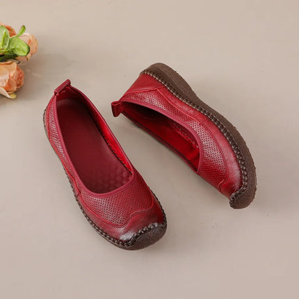 New Real Leather Perforated Ballet Flats Women's Massage Insole Slip On Moccasins Woman Hollow Loafer Casual Daily Shopping Shoe
