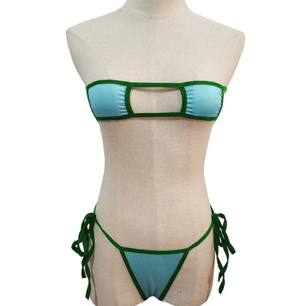 Sexy Hollow Out Bandeau Lingerie Women Tie Side String Thong Micro Bikini Two Piece Erotic Intimate Nightwear Multiple Colors