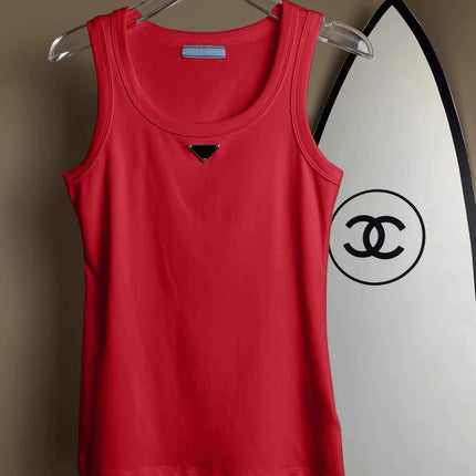 2025 Summer New Women's Simple and Versatile Slim Fit Sleeveless Vest Solid Color Sports Top