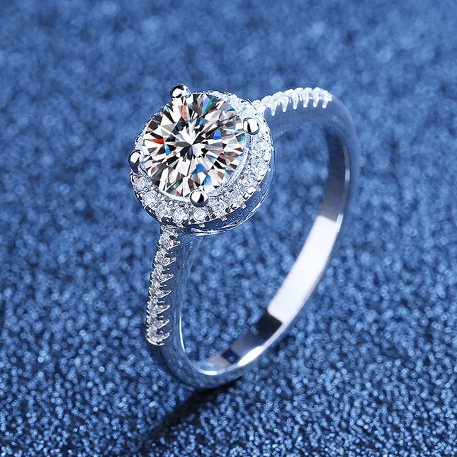 AETEEY 0.5-3ct D Color Real Moissanite Diamond Round Ring Pure 925 Sterling Silver For Women Wedding Fine Jewelry RI020