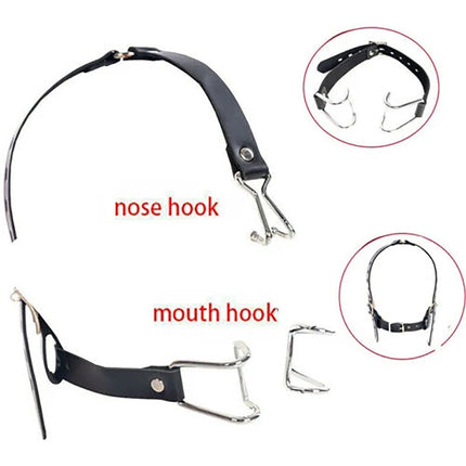 Bdsm Bondage Harness Strap Head Belts with Silicone Hollow Mouth Gag Ball and Nose Hook for Fetish Slave Role Play Sex Toys