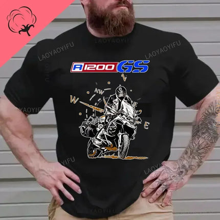 Motorcycle O-Neck Printed T-Shirt Short Sleeve Cotton Tee Case for R1200GS R1250 GS Adventure TShirt Overlander Ride Travel Tops