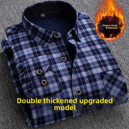 Thickened Fleece Men's Casual Shirt Warm Plaid Set Winter Wear Comfortable Breathable Fashionable Chinese Brand Clothing