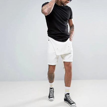 Vintage Men Jeans Denim Rompers White Shorts One-piece Overalls Suspenders Streetwear Men Jumpsuit