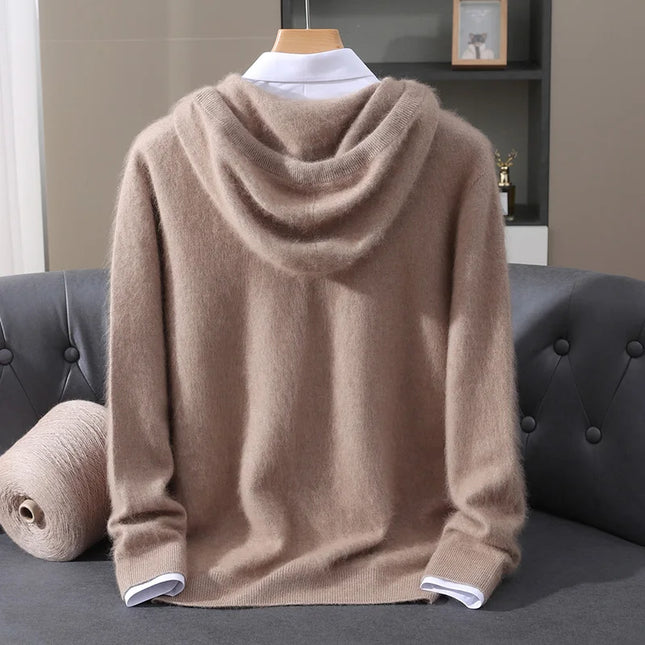 Men's Clothing: 100% Pure Mink Cashmere Knitted Sweater Casual And Loose Oversized Hooded Pullover Autumn Winter New Arrivals