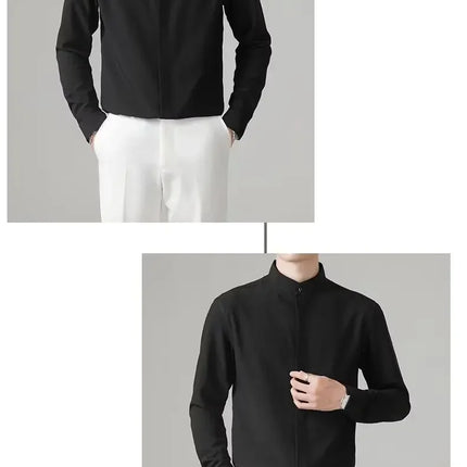 New Autumn Men's Shirt Lightweight Chic Korean Style Slim Fit Ice Silk Long Sleeve Casual Business Shirt Trendy